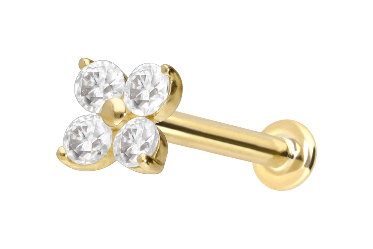 14 Karat Gold Labret Piercing mit Push Fit MOISSANIT-BLUME